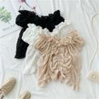 Frill-hem Off-shoulder Short-sleeve Lace Blouse