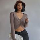 Round-hem Button-down Crop Knit Top In 5 Colors