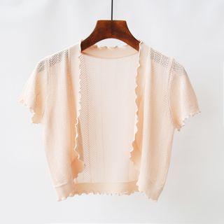 Short-sleeve Open-front Frill Trim Cardigan