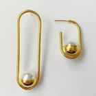 Faux Pearl Geometric Alloy Earring 1 Pair - Gold - One Size
