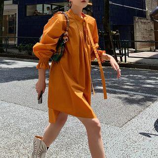 Plain Lantern-sleeve Shift Dress