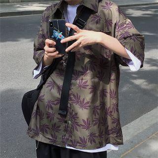 Short-sleeve Maple Print Shirt As Shown In Figure - One Size