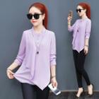 Long-sleeved Stand Collar Loose-fit Plain Long Blouse
