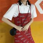 Plain Short-sleeve Polo Shirt / Lettering Midi Spaghetti Strap Dress