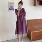 Short-sleeve Plaid Contrast Collar A-line Dress As Shown In Figure - One Size