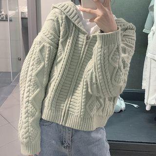 Hooded Cable Knit Zip Cardigan