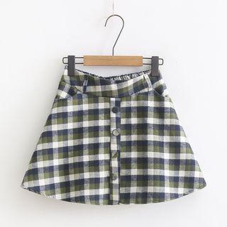 Gingham Button-front A-line Skirt