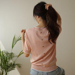 Piped Button-back Knit Top