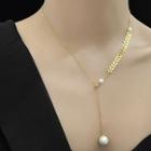 Faux Pearl Asymmetric Necklace Gold & White - One Size