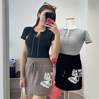 Letter Butterfly-print Miniskirt