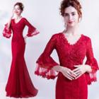 Bell-sleeve Lace Mermaid Evening Gown