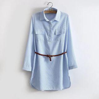 Pocketed Striped Shirtdress