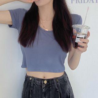 U-neck Short-sleeve Cropped Top