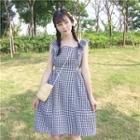Flutter Strap Plaid Cut-out A-line Dress