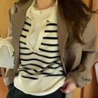 Polo-neck Sweater Vest Stripes - Black & White - One Size