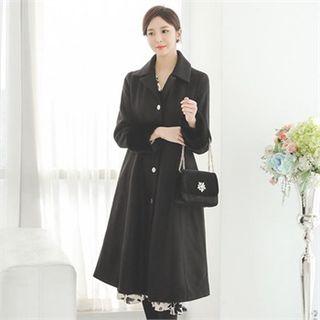 Faux-fur Trim Single-breasted A-line Coat