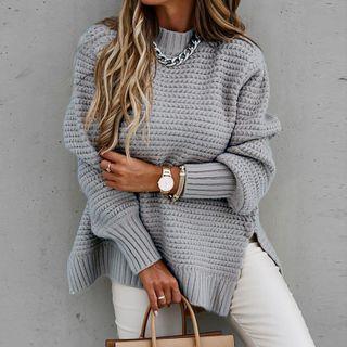 Mock-neck Knit Slit Sweater
