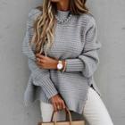 Mock-neck Knit Slit Sweater