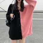 Two Tone Cardigan Black & Pink - One Size
