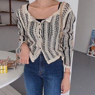 Square-neck Two-tone Cardigan