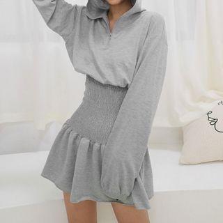 Plain Long-sleeve Zipped Mini Dress