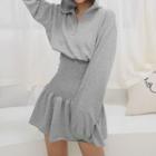 Plain Long-sleeve Zipped Mini Dress