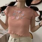 Heart Embroidered Knit Crop Top
