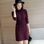 Drawstring Waist Long Sleeve Knit Dress