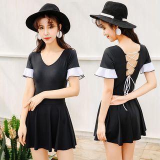 Two-tone Short-sleeve Swimdress