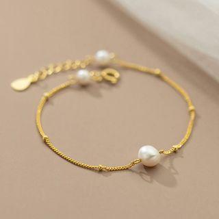 Faux Pearl Sterling Silver Bracelet Gold - One Size