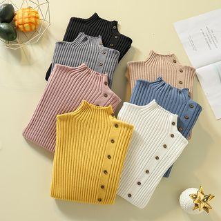 Mock-turtleneck Button Detail Ribbed Sweater