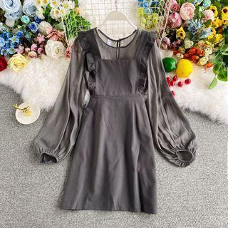 Chiffon Long-sleeve Top With Ruffle Dress