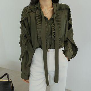 Tie-neck Pleat-trim Blouse