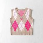 Argyle Sweater Vest Argyle - Pink & Gray & White - One Size