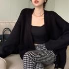 Open Front Cardigan / Houndstooth Boot Cut Pants