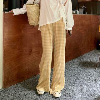 Plaid Straight-leg Pants Yellow - One Size