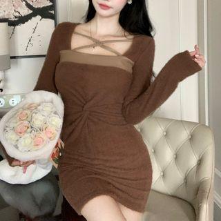 Square-neck Sheath Sweater Dress