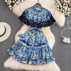 Short Sleeve Printed A-line Shirt Dress