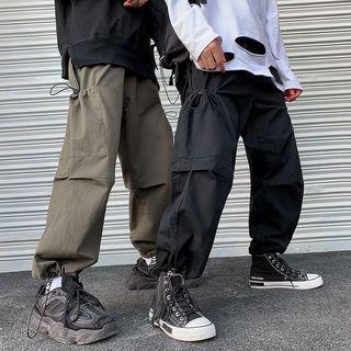 Drawstring Hem Side Pocket Cargo Pants
