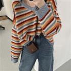 Rainbow Stripe V-neck Long-sleeve Sweater