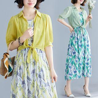 Tie Waist Short-sleeve Shirt