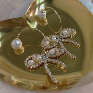 Faux Pearl Rhinestone Bow Dangle Earring 1 Pair - Earrings - White & Gold - One Size