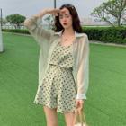 Set: Dotted Camisole Top + Shorts + Light Jacket