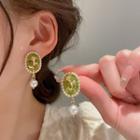 Rose Faux Pearl Alloy Dangle Earring 1 Pair - Stud Earrings - Green - One Size