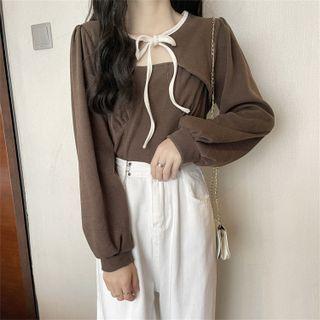 Contrast Trim Strappy Long-sleeve Top