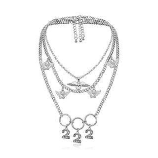 Set: Alloy Wings / Angel / Numerical Pendant Necklace 0382 - Silver - One Size
