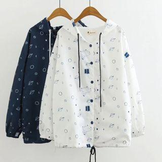 Planet Print Single-breasted Hooded Jacket