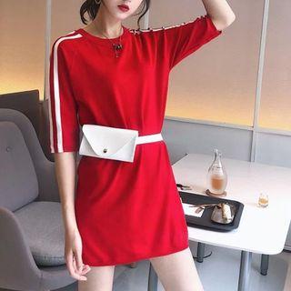 Elbow-sleeve Contrast Trim Mini Knit Dress