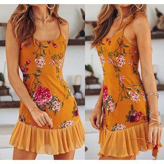 Spaghetti-strap Flower Print Swim Dress
