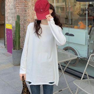 Long Sleeve Ripped T-shirt White - One Size